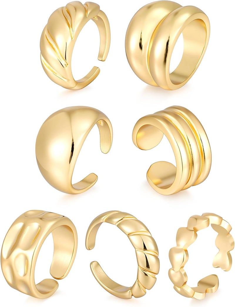17mile Chunky Gold Stackable Rings for Women Non Tarnish, 18K Gold-Plated Statement Open Stacking Rings, Knuckle Band Ring Set - Image 1